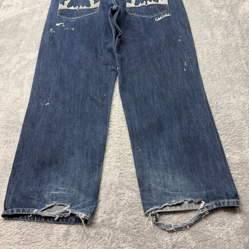 Ecko Untld Wide Leg Jeans Mens 38x31 Blue Baggy Y2K Distressed Denim Skater 90s